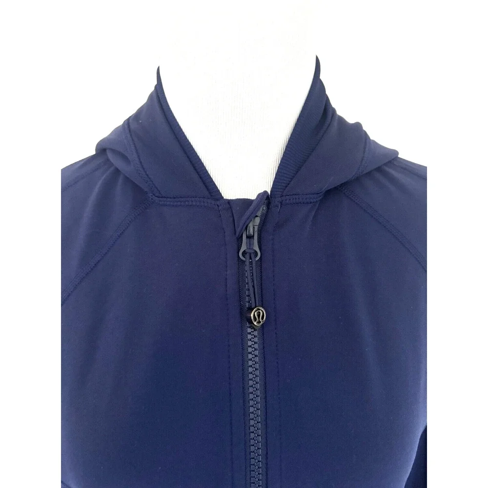 Lululemon Athletica Blue Zip-Front Jacket 10 Hood Long-Sleeve Thumbholes Stretch - Picture 6 of 9